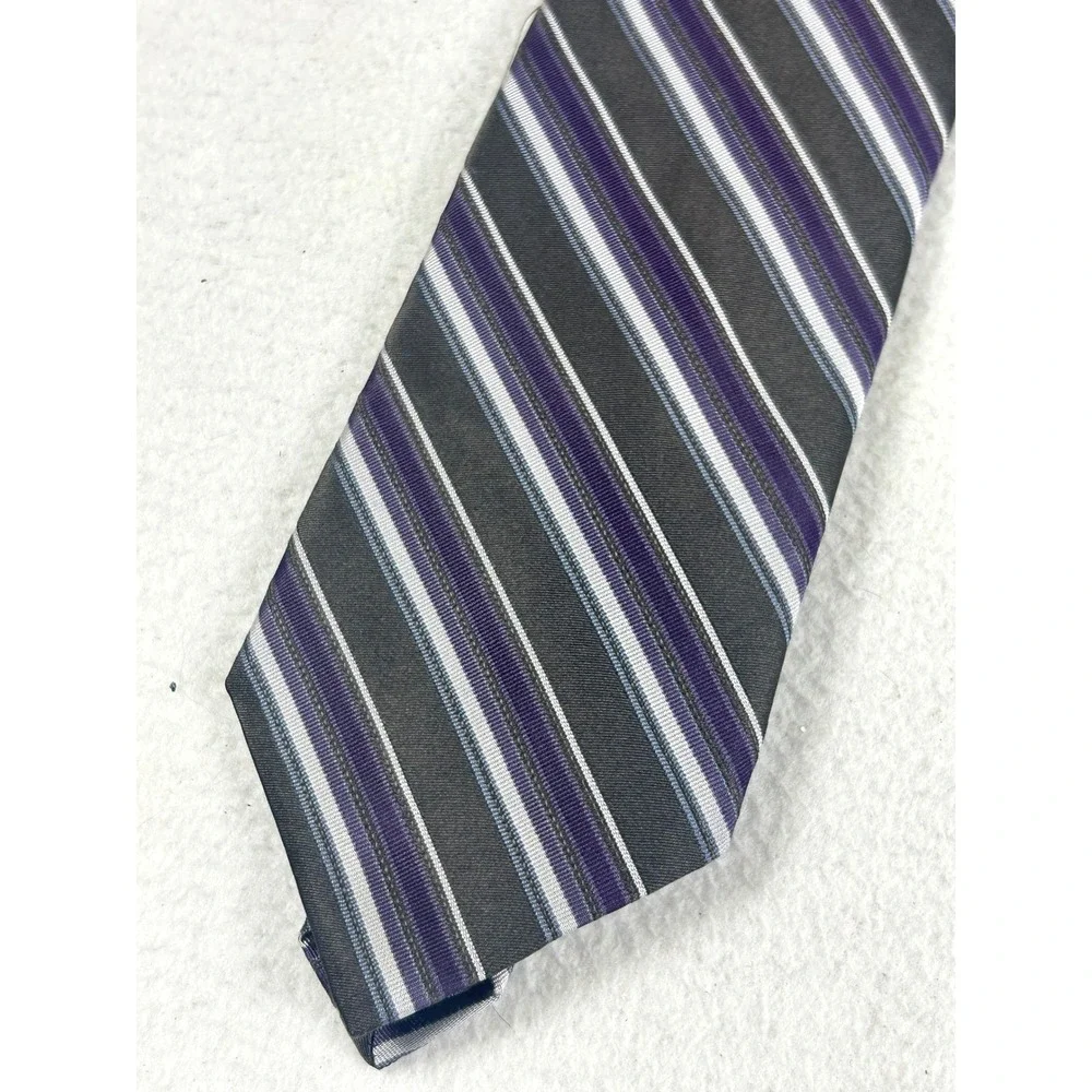 Calvin Klein Necktie Men OS Gray Purple Striped Professional Silk Tie
